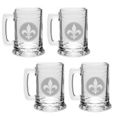 Fleur De Lis Deep Etched Glass Tankard Mug Set of 4