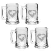 Cat Dog Heart Deep Etched Glass Tankard Mug Set of 4