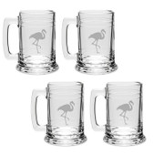 Flamingo Deep Etched Glass Tankard Mug Set of 4