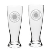Sunflower Deep Etched University Beer Pilsner Glass Set of 2