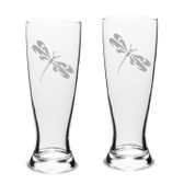 Dragonfly Deep Etched University Beer Pilsner Glass Set of 2