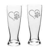 Paw Print Heart Deep Etched University Beer Pilsner Glass Set of 2