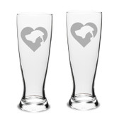 Cat Dog Heart Deep Etched University Beer Pilsner Glass Set of 2