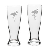Flamingo Deep Etched University Beer Pilsner Glass Set of 2