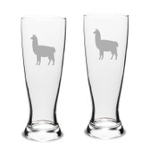 Llama Deep Etched University Beer Pilsner Glass Set of 2