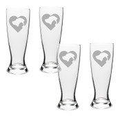 Cat Dog Heart Deep Etched University Beer Pilsner Glass Set of 4