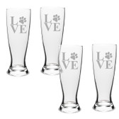 Paw Print LOVE Deep Etched University Beer Pilsner Glass Set of 4