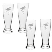 Flamingo Deep Etched University Beer Pilsner Glass Set of 4