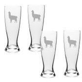 Llama Deep Etched University Beer Pilsner Glass Set of 4