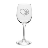 Paw Print Heart Deep Etched White Wine Glass