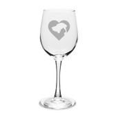 Cat Dog Heart Deep Etched White Wine Glass