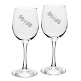 Dragonfly Deep Etched White Wine Glass Set of 2