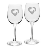 Cat Dog Heart Deep Etched White Wine Glass Set of 2