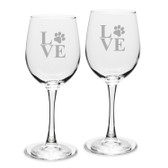 Paw Print LOVE Deep Etched White Wine Glass set of 2