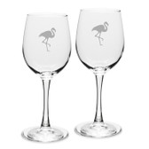 Flamingo Deep Etched White Wine Glass Set of 2