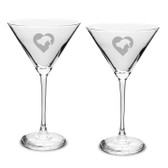 Cat Dog Heart Deep Etched Martini Glass Set of 2