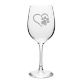 Paw Print Heart Deep Etched Classic Wine Glass