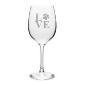 Paw Print LOVE Deep Etched Classic Wine Glass