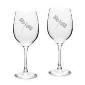 Dragonfly Deep Etched Classic Wine Glass Set of 2