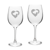 Cat Dog Heart Deep Etched Classic Wine Glass Set of 2