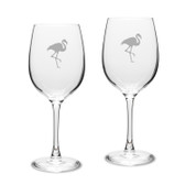 Flamingo Deep Etched Classic Wine Glass Set of 2