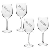 Dragonfly Deep Etched Classic Wine Glass Set of 4