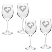 Cat Dog Heart Deep Etched Classic Wine Glass Set of 4