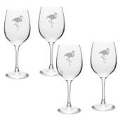 Flamingo Deep Etched Classic Wine Glass Set of 4