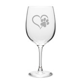 Paw Print Heart Deep Etched Classic Red Wine Glass