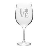 Paw Print LOVE Deep Etched Classic Red Wine Glass
