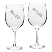 Dragonfly Deep Etched Classic Red Wine Glass Set of 2