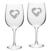 Cat Dog Heart Deep Etched Classic Red Wine Glass Set of 2