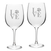 Paw Print LOVE Deep Etched Classic Red Wine Glass Set of 2