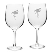 Flamingo Deep Etched Classic Red Wine Glass Set of 2