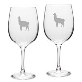 Llama Deep Etched Classic Red Wine Glass Set of 2