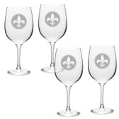Fleur de Lis Deep Etched Classic Red Wine Glass Set of 4