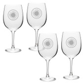 Sunflower Deep Etched Classic Red Wine Glass Set of 4