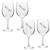 Dragonfly Deep Etched Classic Red Wine Glass Set of 4