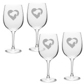 Cat Dog Heart Deep Etched Classic Red Wine Glass Set of 4
