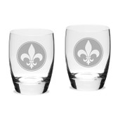 Fleur de Lis Deep Etched Luigi B Michelangelo Double Old Fashion Glass Set of 2