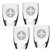 Fleur de Lis Deep Etched Luigi B Michelangelo Double Old Fashion Glass Set of 4