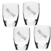 Dragonfly Deep Etched Luigi B Michelangelo Double Old Fashion Glass Set of 4