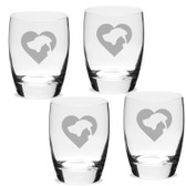 Cat Dog Heart Deep Etched Luigi B Michelangelo Double Old Fashion Glass Set of 4