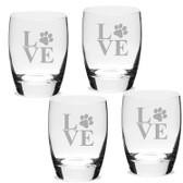 Paw Print LOVE Deep Etched Luigi B Michelangelo Double Old Fashion Glass Set of 4
