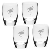 Flamingo Deep Etched Luigi B Michelangelo Double Old Fashion Glass Set of 4