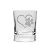 Paw Print Heart Deep Etched Luigi Bormioli 11.75 oz Square Round Double Old Fashion Glass
