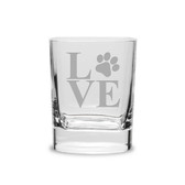 Paw Print LOVE Deep Etched Luigi Bormioli 11.75 oz Square Round Double Old Fashion Glass
