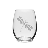 Dragonfly Deep Etched Stemless Wine Glass