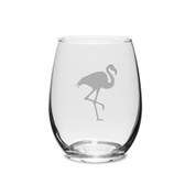 Flamingo Deep Etched Stemless White Wine Glass