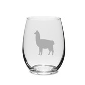 Llama Deep Etched Stemless White Wine Glass